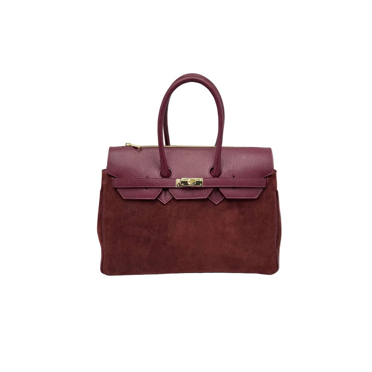 Bolso de mano en ante y piel auténtica, tamaño grande, Made in Italy, art. 112755