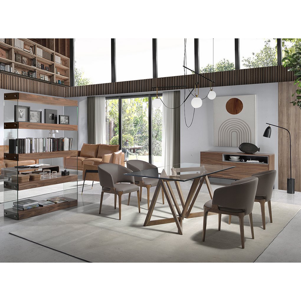 Leatherette dining chair with walnut ash structure