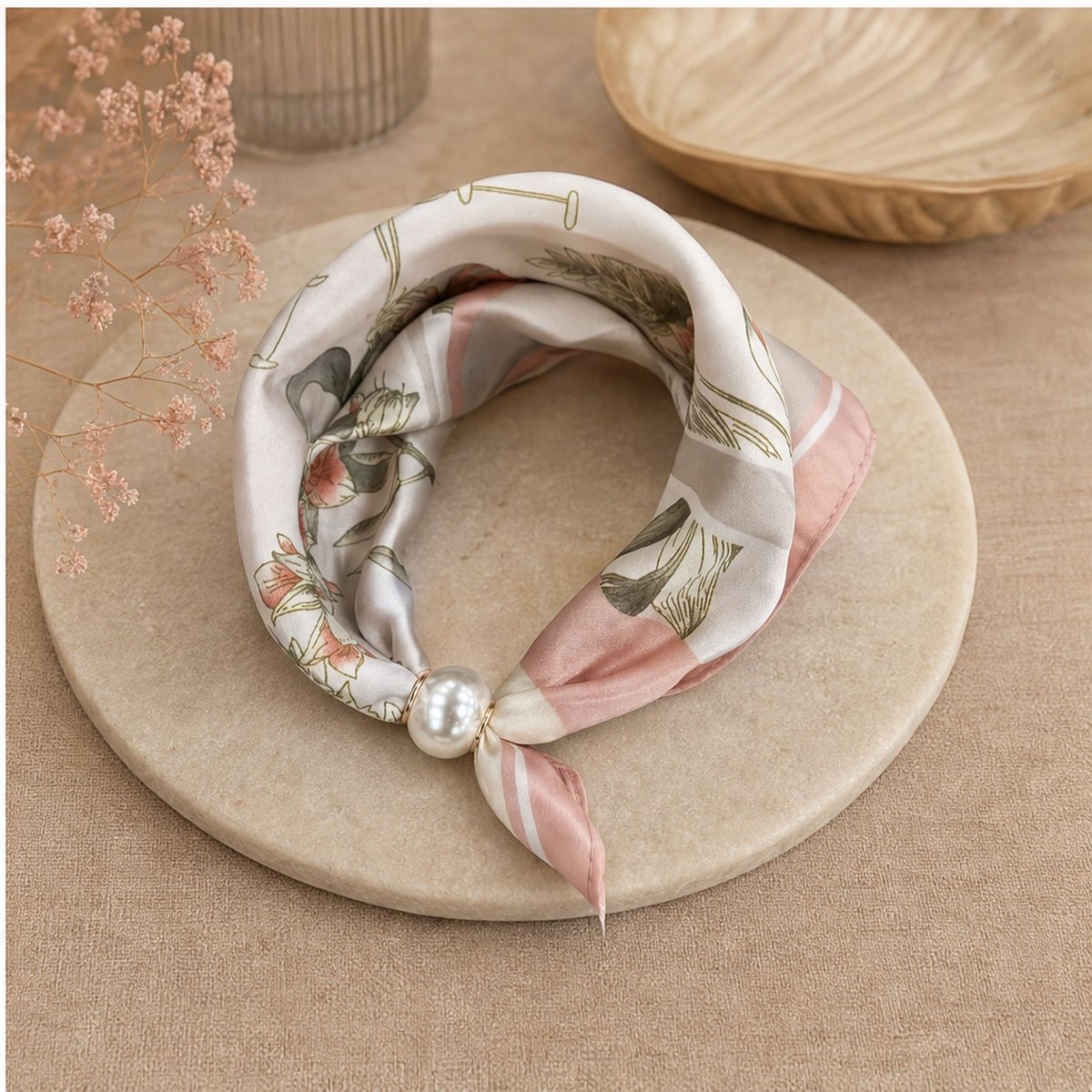 HS Pearl Scarf Satin Print Flowers - Multiple Prints