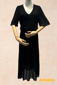 Long Pleated V-Neck Dress - VISCOSE - 31109