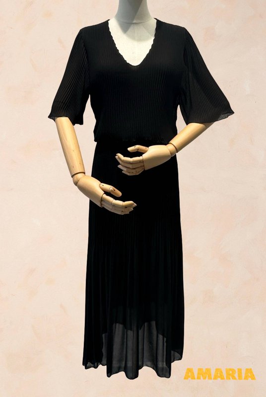 Vestido Largo Plisado Escote Pico - VISCOSA - 31109