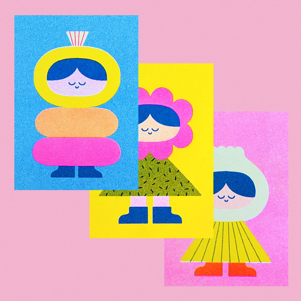 Tous les tirages risographes Tiny Friends : lot de 9 (format A7)