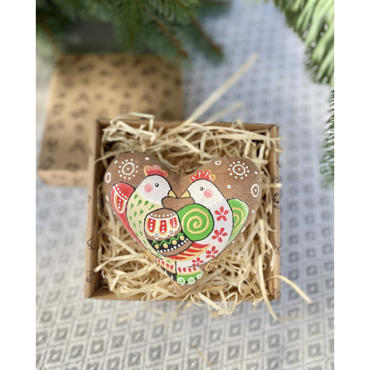 Textile ornament Vanilla and cocoa scented "Coffee heart with birds"