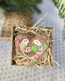Textile ornament Vanilla and cocoa scented "Coffee heart with birds"