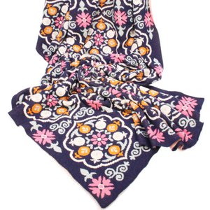 Throw knitted Flowers blue / pink 100% cotton
