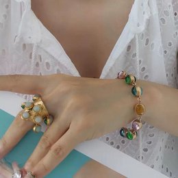 Vintage Rainbow Glass Stones Jewelry Set