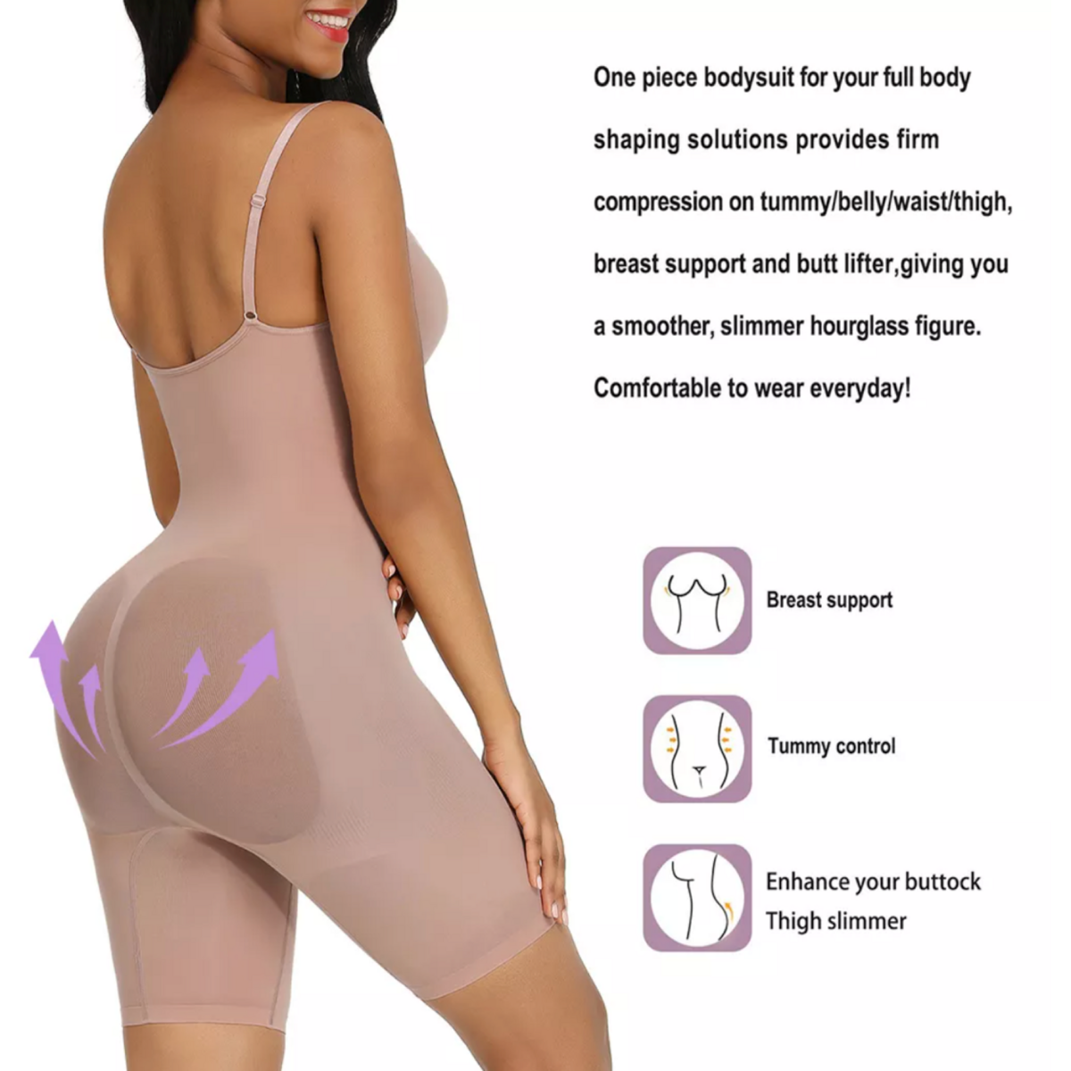 Sculpting Bodysuit Shapewear - Mid Thigh - Nude