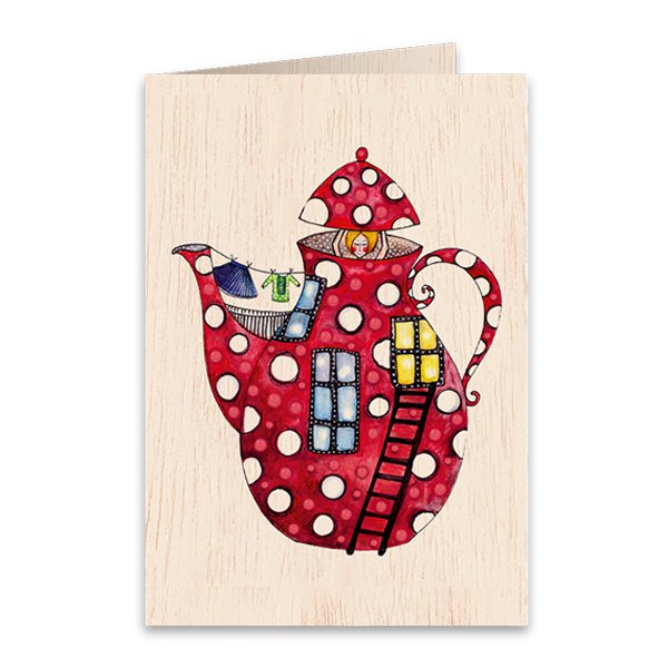 Teapot Wooden folded greeting card