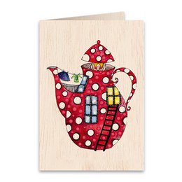 Teapot Wooden folded greeting card