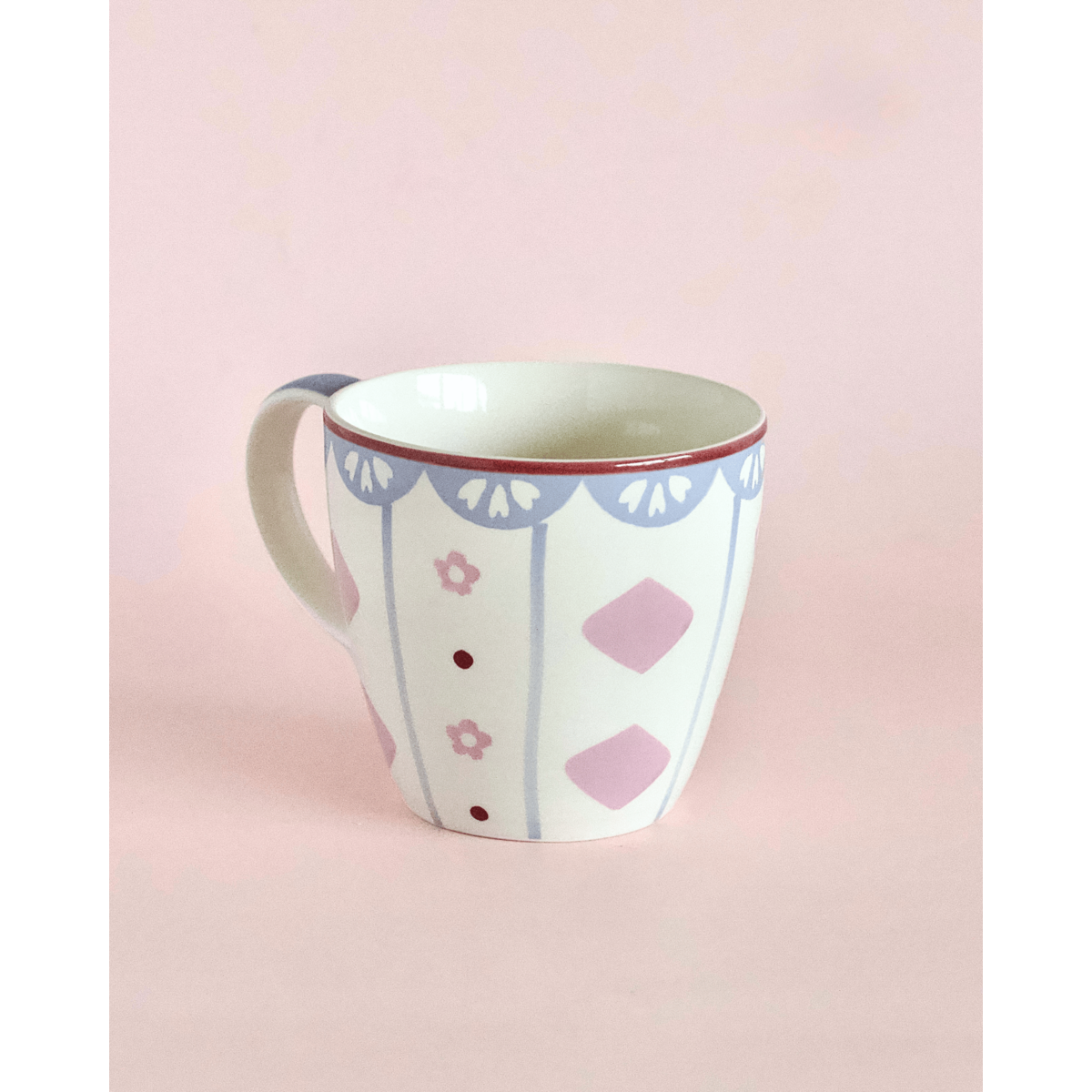 Handpainted Ceramic Coffee Mug With Lid - Floral Pattern, 385ml