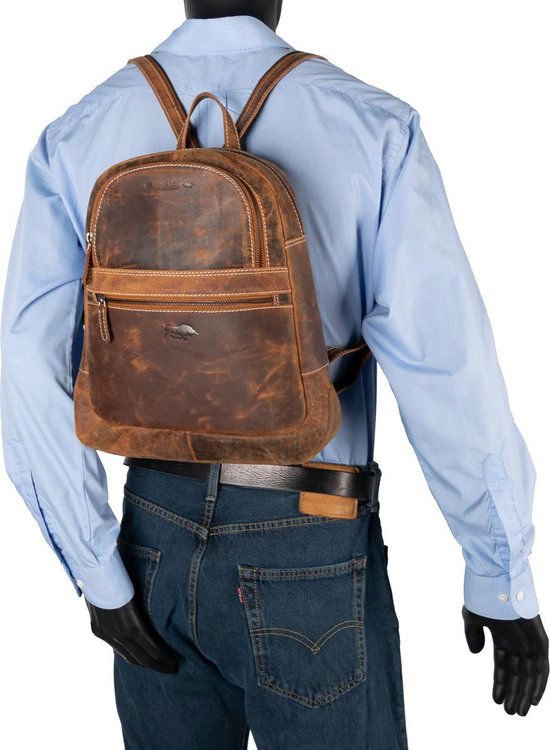 Stylish backpack of natural cognac buffalo leather - robust and versatile backpack, perfect for both daily use and adventurous outings.