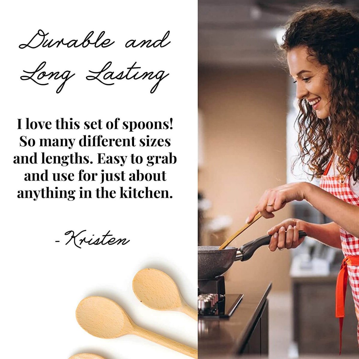 6 Piece Wooden Kitchen Spoon Set 20cm - 35cm
