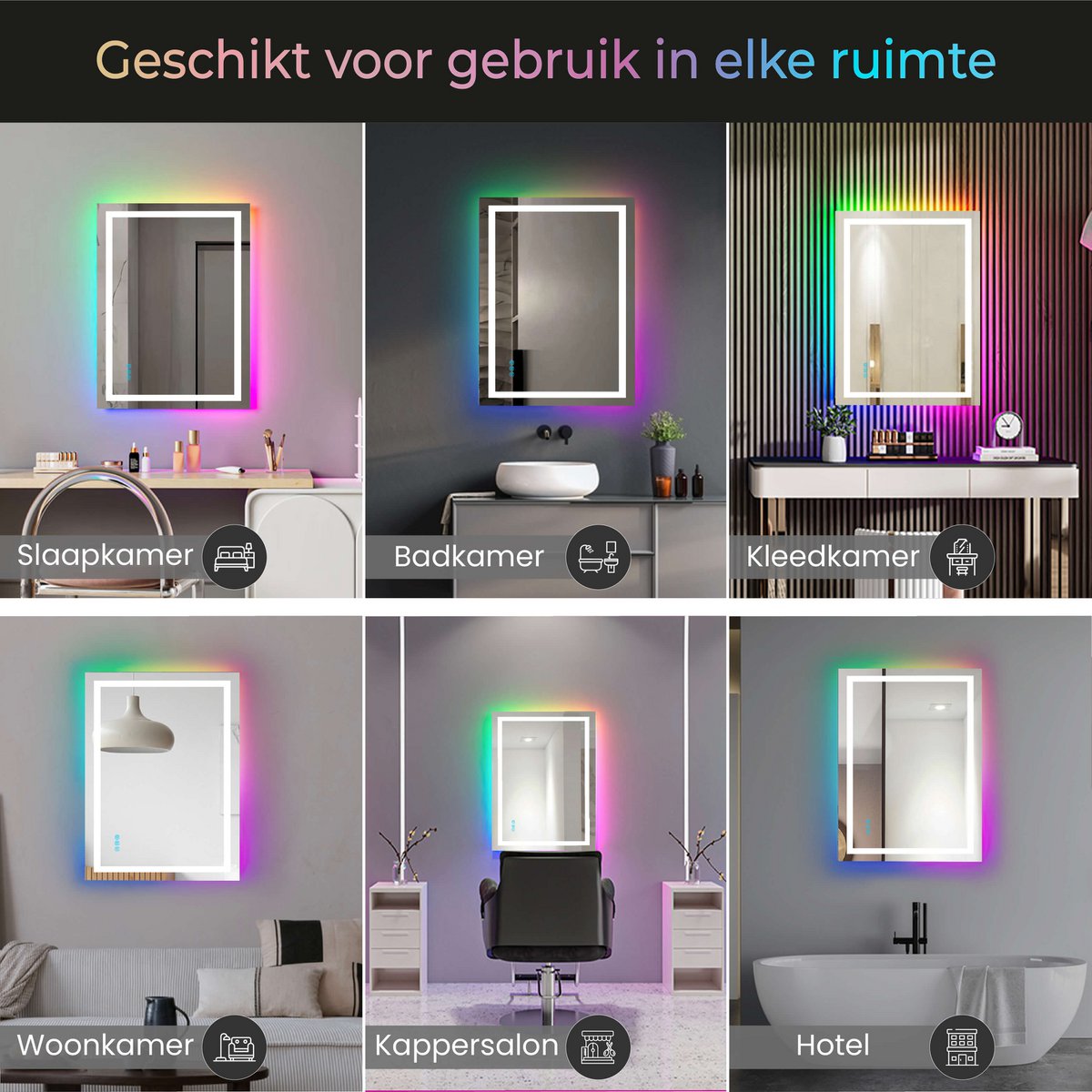 RGB-badkamerspiegel Lumoire Matrix verticaal 60 cm