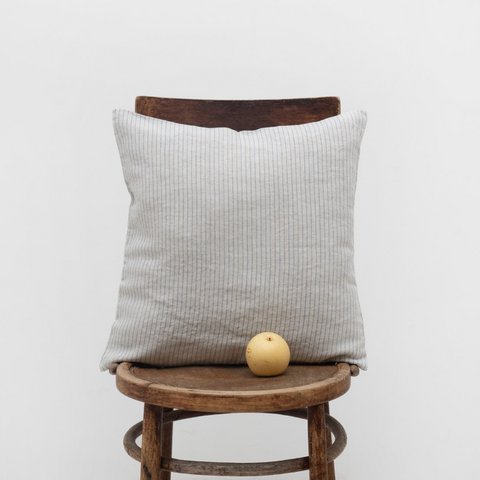 Grey Blue Pinstripe Rustic Linen Cushion Cover