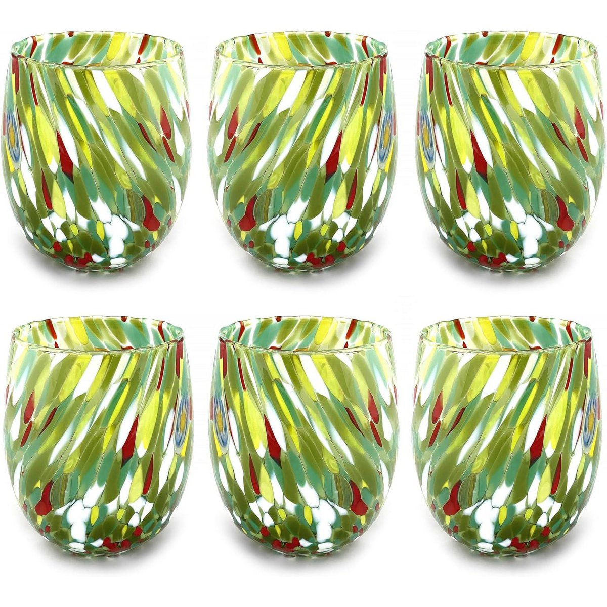 6 Big Colombina vand Big Colombine Bold og håndhåndet med Murrine di Murano, "I Colori di Murano" 435 Ml Line. Lavet i Italien