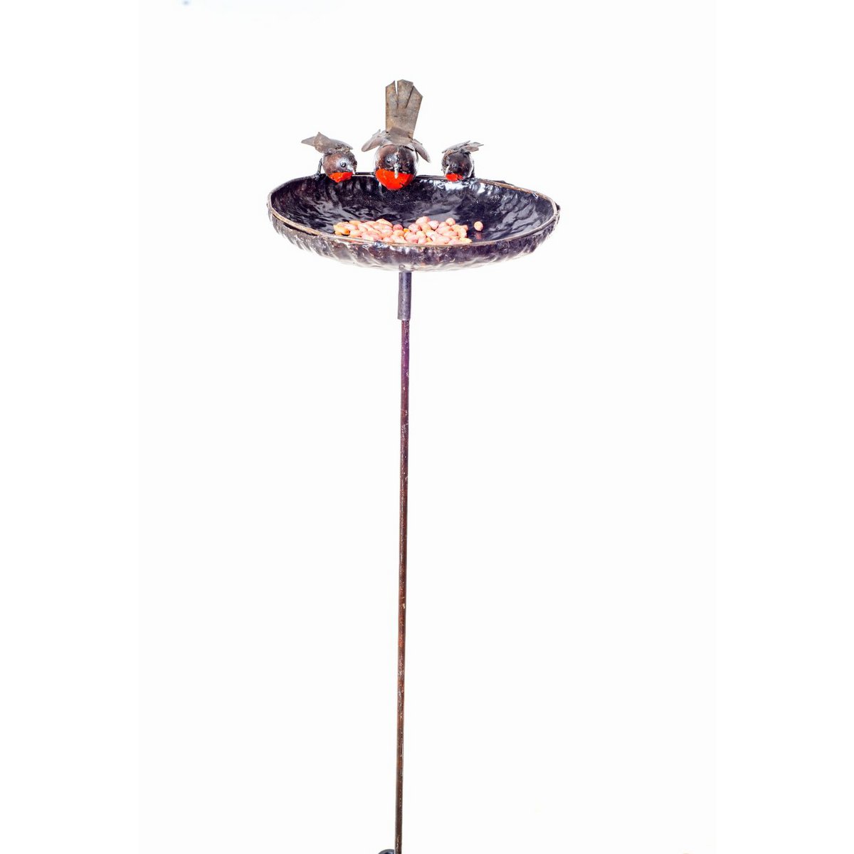 METAL ROBIN LARGE BOWL BIRDFEEDER ON STICK