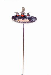METAL ROBIN LARGE BOWL BIRDFEEDER ON STICK