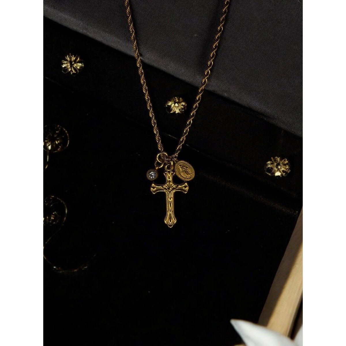 Gold Cross Pendant - Triple Charm