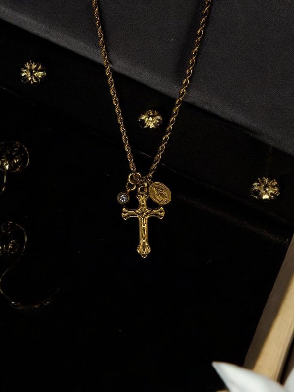 Gold Cross Pendant - Triple Charm