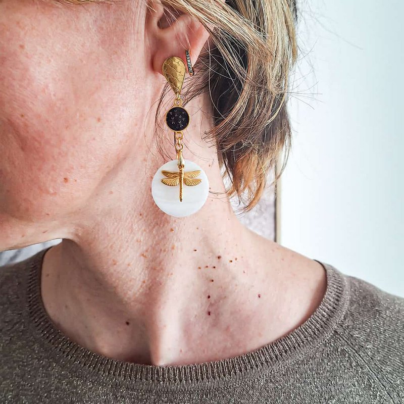 Boucles Nacre Libellule resine attaches Bijou acier inoxydable Fête des mères Cadeau Maman