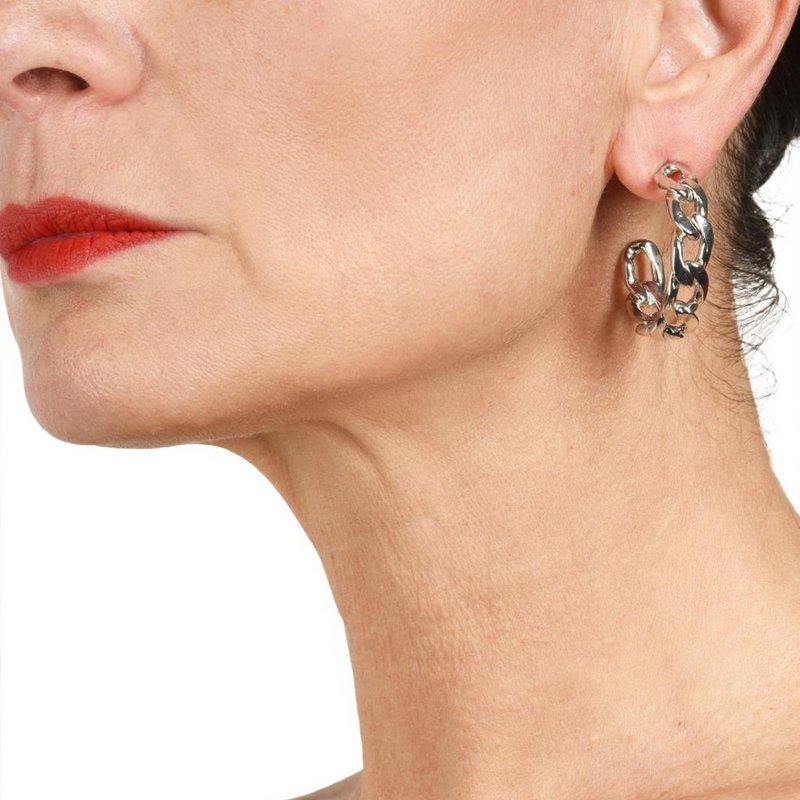 Sekhmet Earrings  Chain Hoops In Silver C