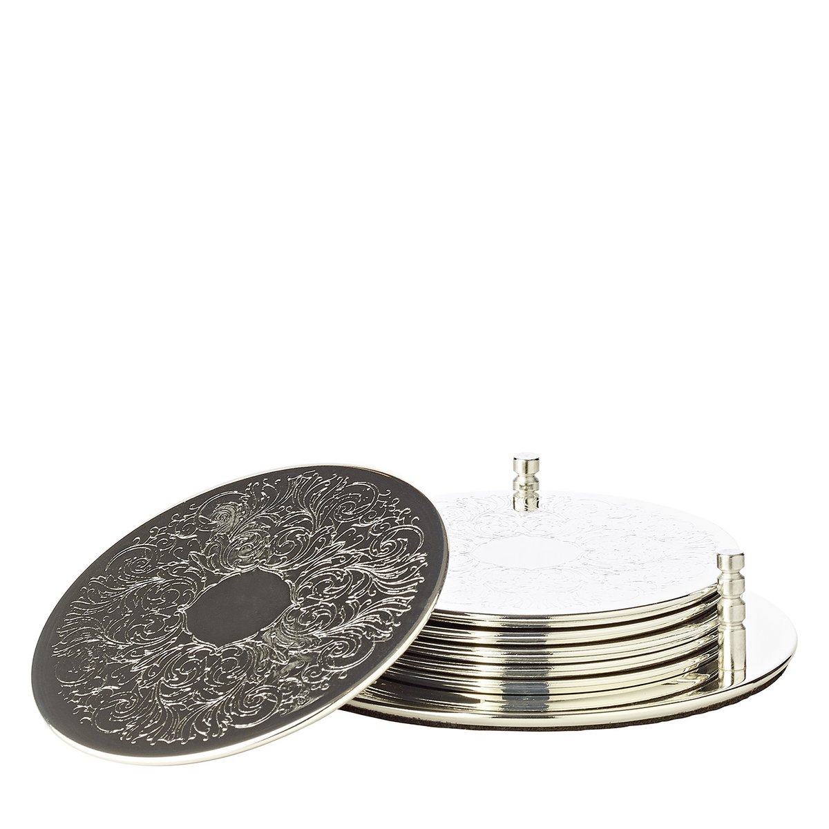 EDZARD Set of 6 coasters Bruges with holder, fine silver-plated, tarnish-resistant, diameter 9 cm
