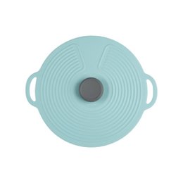 Universal silicone lid for dishes, pots and pans, 20 cm in diameter, available in various pastel colors.