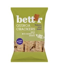 Organic quinoa crackers with tomato and basil flavors, made by Bett'r brand.