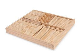 Wooden building blocks in natural color, suitable for educational play and development of fine motor skills and creativity.