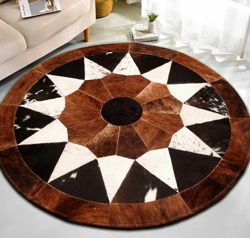Natural Cowhide Leather Area Rug | Håndlavet patchwork tæppe