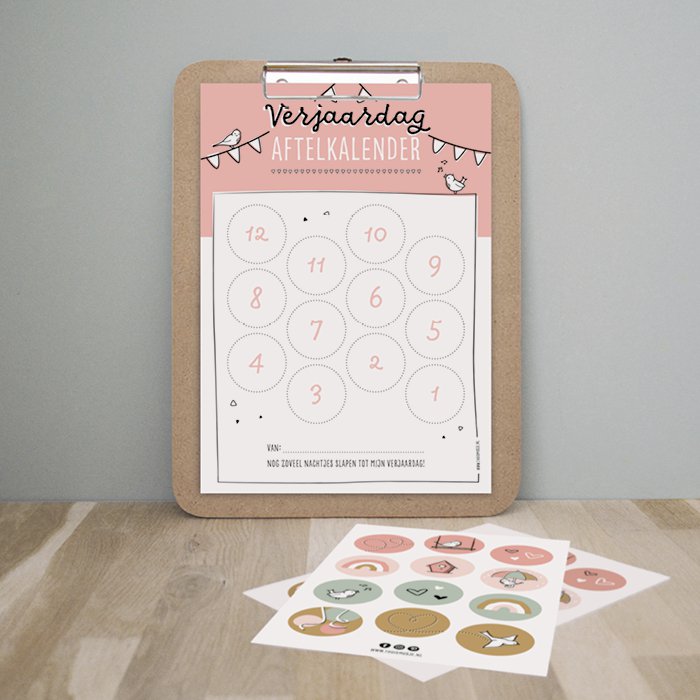 Geburtstags-Countdown-Kalender | rosa | inkl. Aufkleber