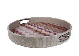 Plateau rond rose à motif zigzag avec poignées en acier inoxydable
