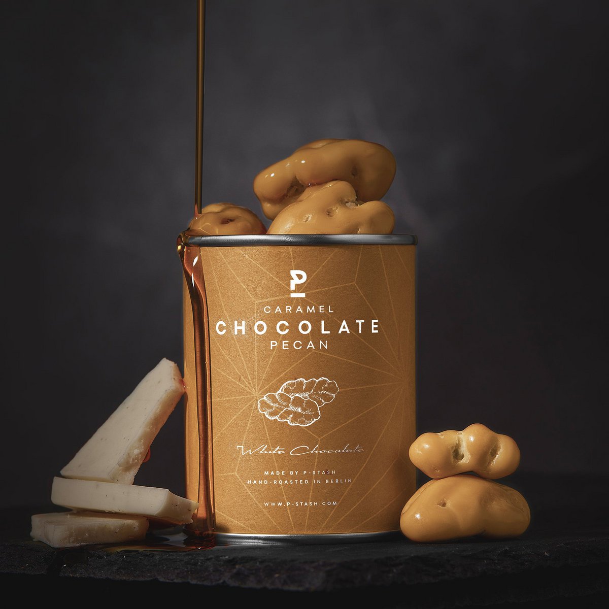 12x Pecan - Hvid Chokolade med Karamel - Mini 60g