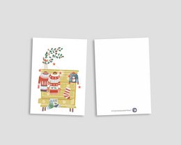 Postkarte 'Weihnachtspullover' (gelber Schrank)