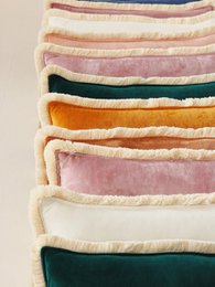 "Mustard" soft velvet bolster with fringe