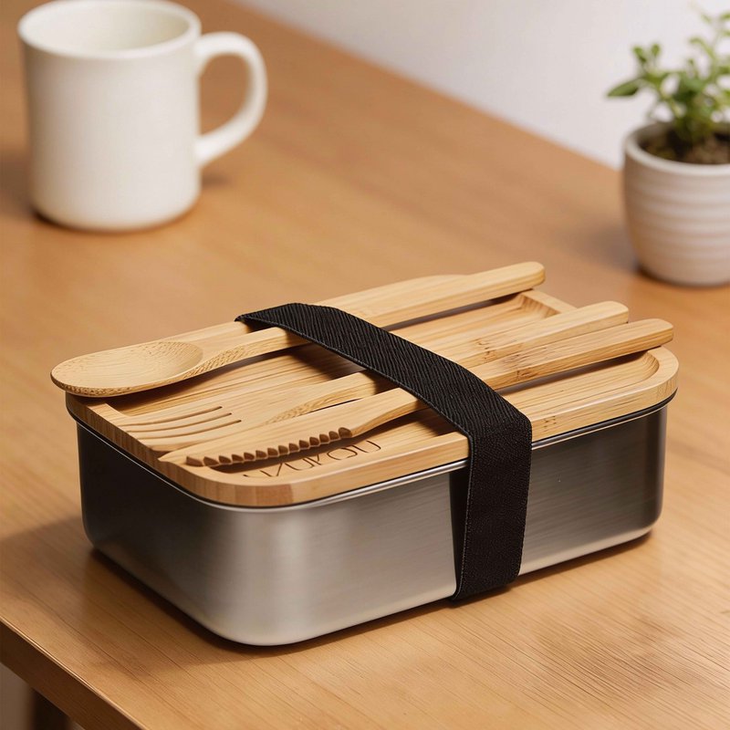 Lunchbox aus Edelstahl mit Bambusdeckel und Trennwand – 1200 ml