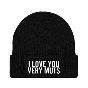Beanie schwarz I love you very muts