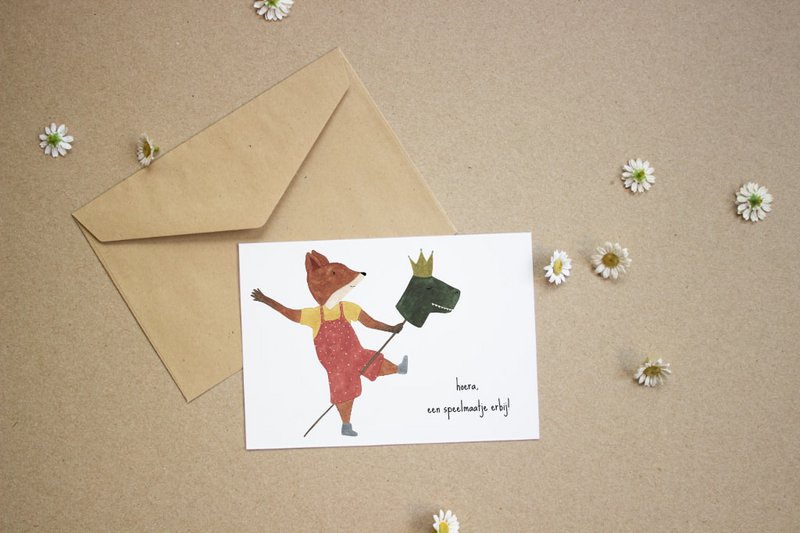 Postkarte - Hurra, ein Spielkamerad dort
