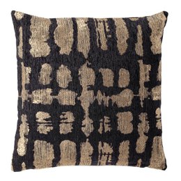  A square decorative cushion with a textured, abstract pattern in shades of black and beige. The cushion has a modern, minimalist design that would complement a variety of home decor styles.