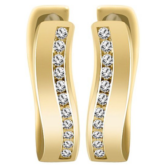 333/- Orecchini a cerchio pieghevoli "Helmi" in oro, finiture in zirconi, oro giallo, 8 carati