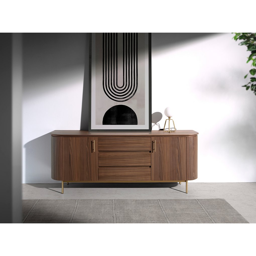 Sideboard in walnut wood and golden steel 3228