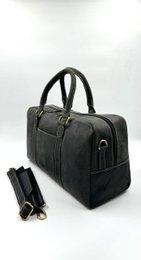 Handmade Black "Hunter" Leather Travel Bag – Artisan 46cm Compact Executive Weekender with Internal Partition