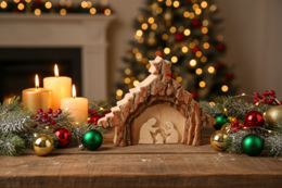 Thankgoods Handmade Bark Wood Nativity Figure - Natural Nativity Scene Decoration for Christmas