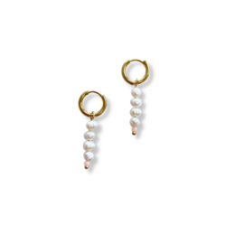 Elegant gold-tone earrings featuring a cluster of small white pearls.