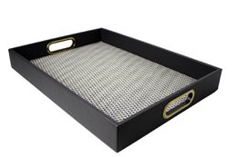 Serviertablett dunkelgrau strukturierte Einlage Messinggriffe 45x33 cm