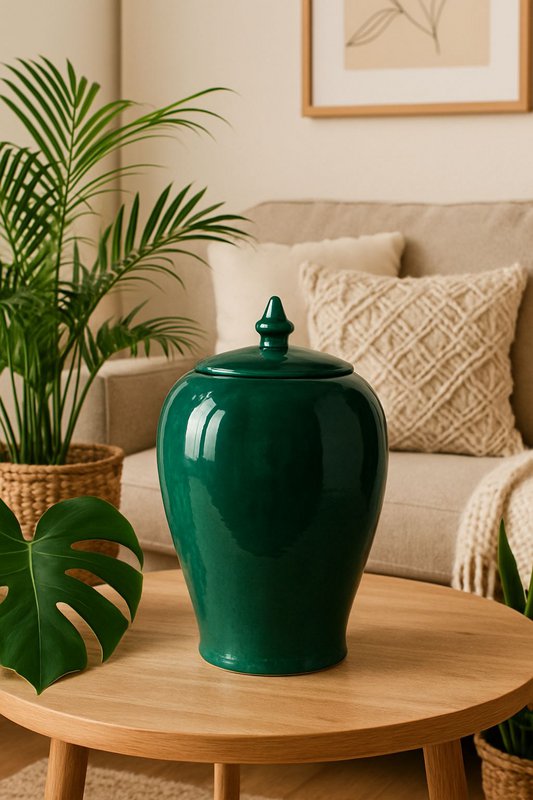 VASO VANO VERDE CERAMICA VERDE 25 CM con coperchio