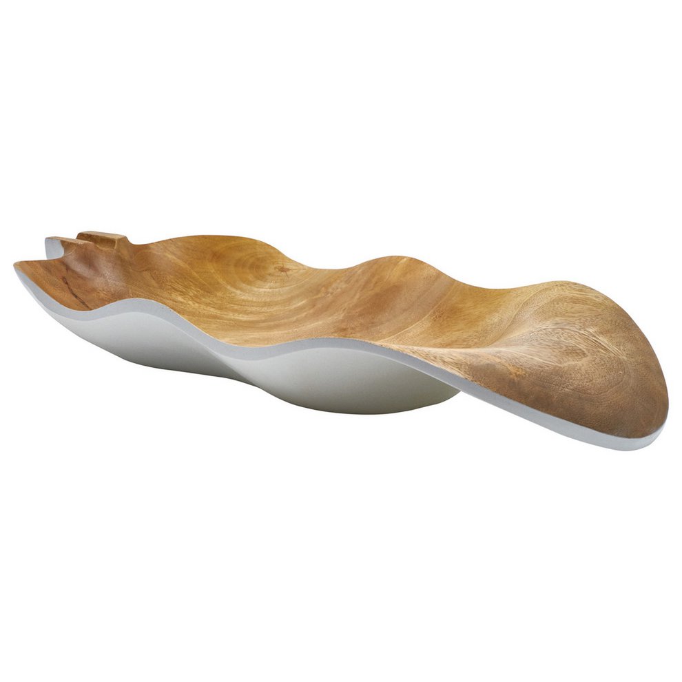 Houten schaal - fruitschaal - slakom - bananenblad - wit - L47 x B20 x H7.5cm