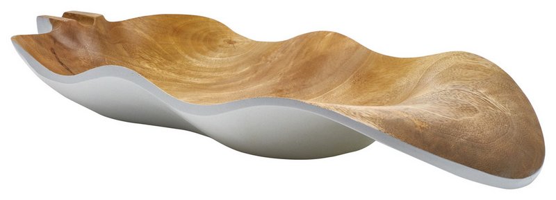 Drewniana miska - miska na owoce - miska sałatkowa - Liść bananowca - biały - dł. 47 x szer. 20 x wys. 7,5 cm