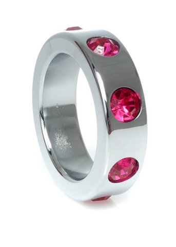 Bossoftoys - 64-00119 - Edelstahl - Metallcockring - mit rosa Diamantsteinen - mittelgroß - Innendurchmesser 3,5 cm - Außendurchmesser 4,5 cm