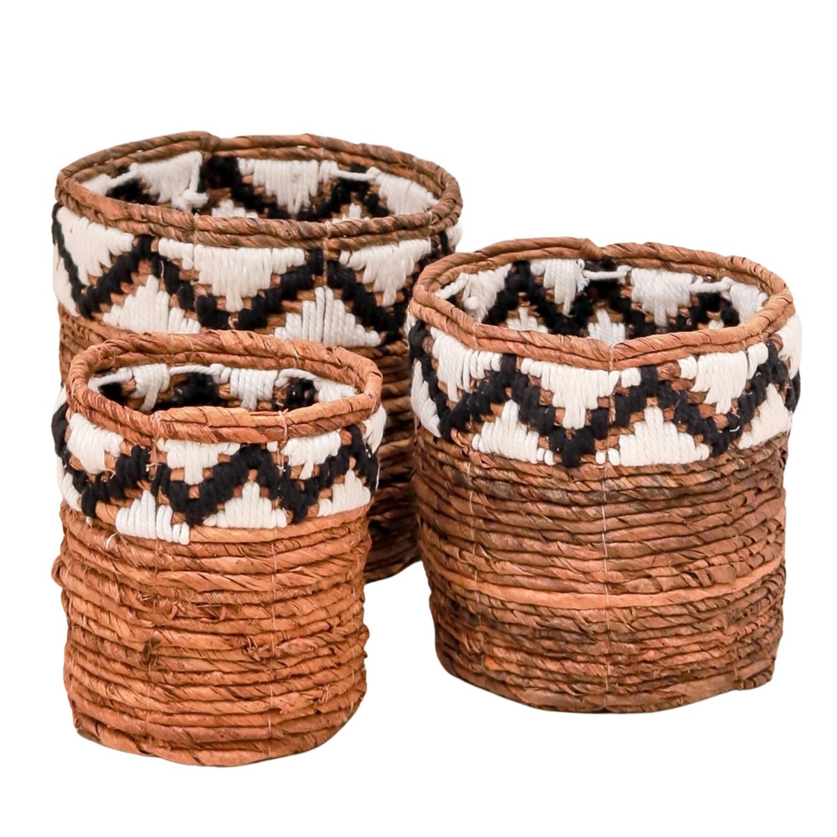 Cesta pequeña redonda para plantas o como cesta de almacenamiento | Cesta Boho Tejida SADARA con Patrón Macramé